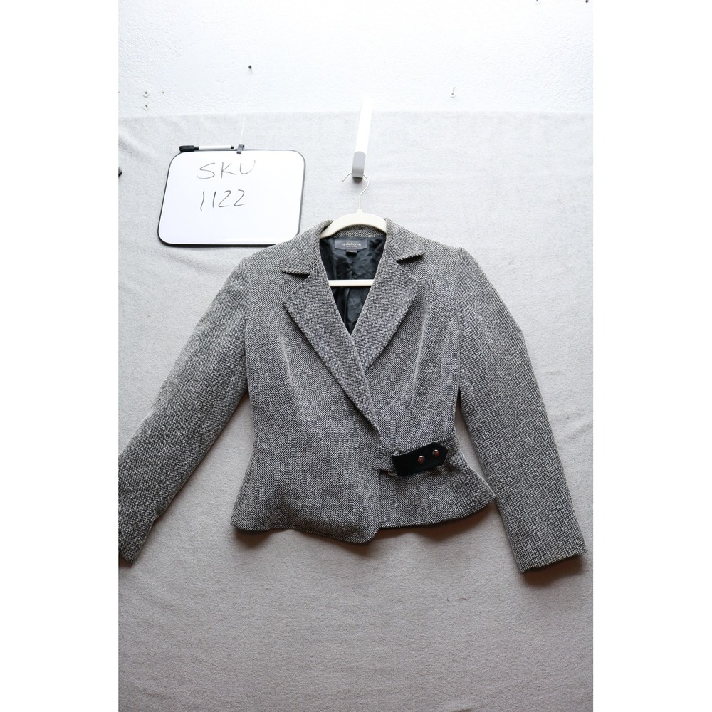 Liz Claiborne Blazer Womens 2P Black White Tweed Buckle Peplum Jacket